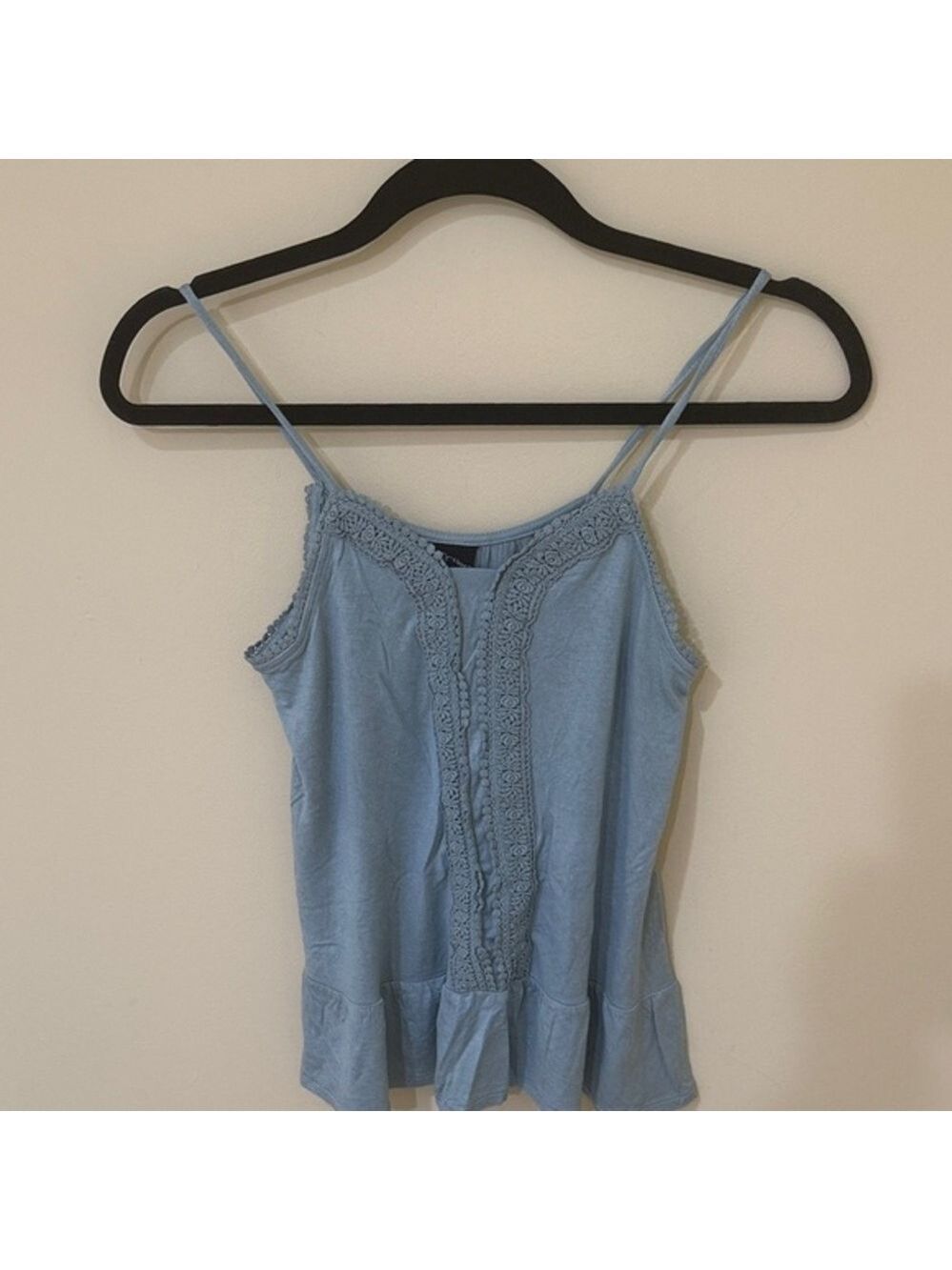Art Class Light Blue Girls Top sleeveless spaghetti straps with Crochet Detail